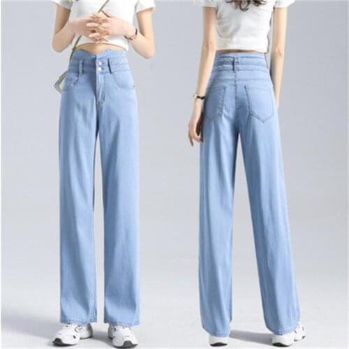 Casual Tencel Wide Leg High Waist Jeans Womens Summer Thin Section 2021 New Fashion Ice Silk Straight Loose long Pants women