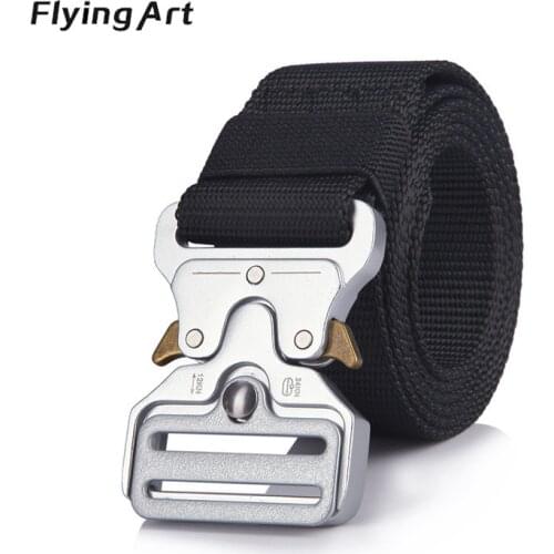 Flying Art Tactical Casual Belt Mens Silver Buckle Business Belt Military Training Hunting Durable Nylon Belt