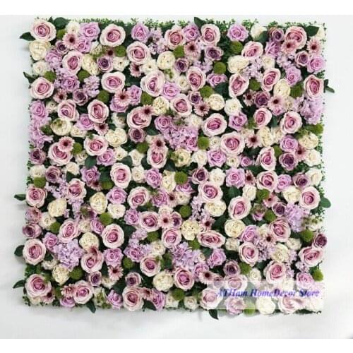 Lilac White Rose Flower Board Artificial Flower Plant Green Leaf 3D Wall Background Wedding Photo Party Home Wall Decoration