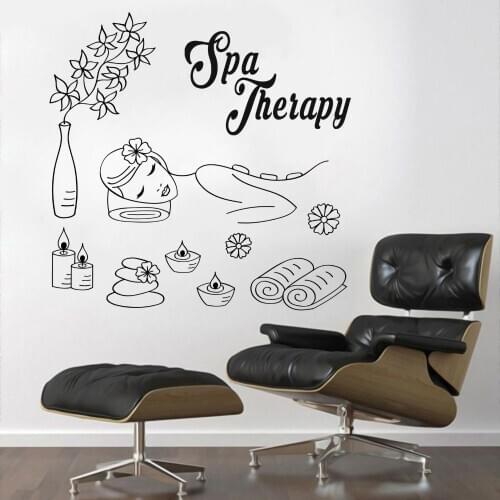 Spa Therapy With Candles And Stone Mural Wall Sticker Art Decal Spa Massage Room Decoration Removable A002193