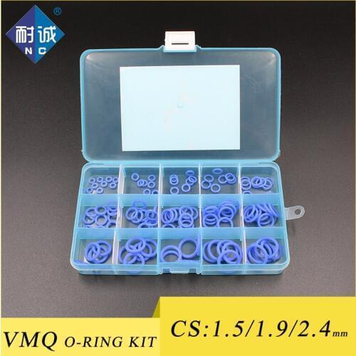 Thickness 1.5 / 1.9 / 2.4mm Blue Food Grade Silicone VMQ Seal O-Ring Order Kit Classification Kit