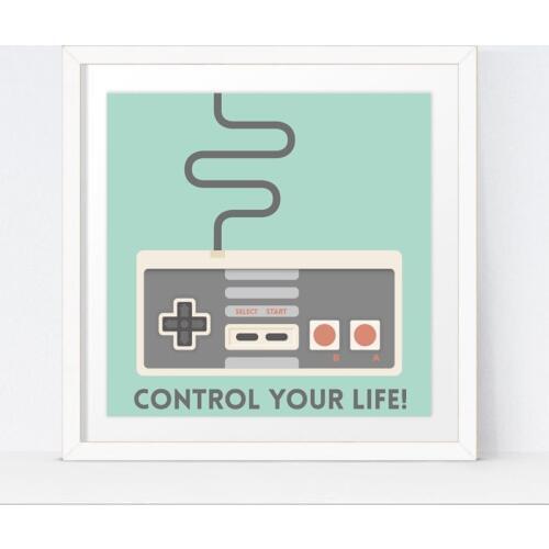 Vintage Game Joystick Poster Control Your Life Gaming Quotes Prints Playroom Wall Art Canvas Painting Picture Boys Room Decor