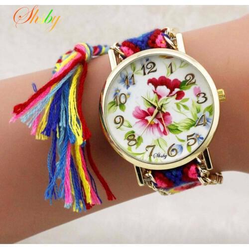 Shsby New Ladies flower Woven nylon rope wrist watch fashion women dress watch high quality quartz watch sweet girls watch