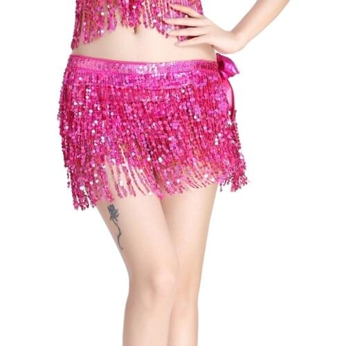 Womens Belly Dance Hip Scarf Performance Outfits Skirt Sequins Tassel Mini Skirts Music Festival Costumes Wrap Belt