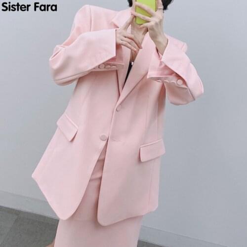 Sister Fara New Spring 2021 Office Lady Blazers Full Sleeve Jacket Set +High Waist Split Pencil Midi Skirt Female 2 Pieces Set