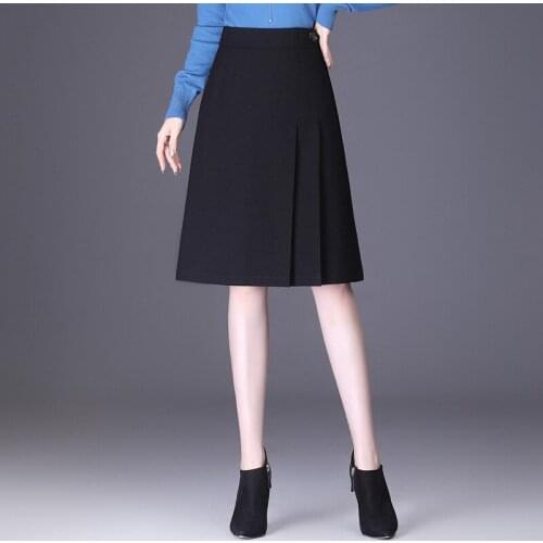 Women High Waisted A-line Black Knee-length Suit Skirt Spring Fall Office Lady Elegant Slim Plus Size Casual Work Skirts 2852