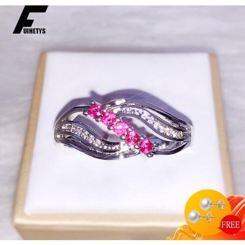 Fashion Ring 925 Silver Jewelry with Ruby Zircon Gemstone Finger Rings for Women Wedding Engagement Party Accessories Wholesale