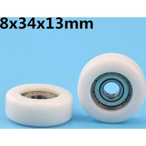 1Pcs 8x34x13 mm Nylon Plastic Wheel With Bearings Flat miniature pulley POM Hard bearing machine accessories Track roller