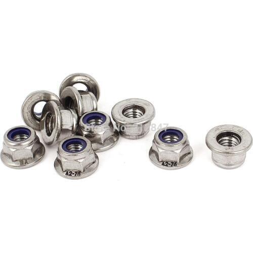 10 Pcs M8x1.25mm Stainless Steel Hex Flange Nylon Insert Lock Nuts DIN 6926