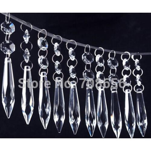 12pcs 76MM Clear Crystal Faceted Icicle Prisms Chandelier Drop Pendants with Octagon Beads Lamp Decoration Parts