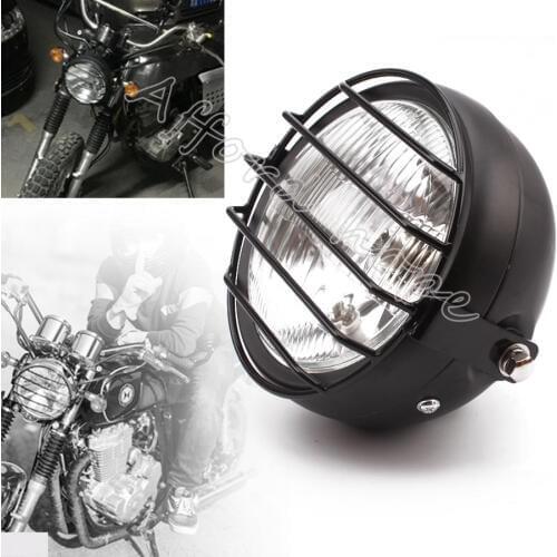 12V 35W Motorcycle Black Metal Blub Hi-Low Bean Old School Grill Mask Front Headlight For Honda CB100 CB125S CL GN125 Yamaha