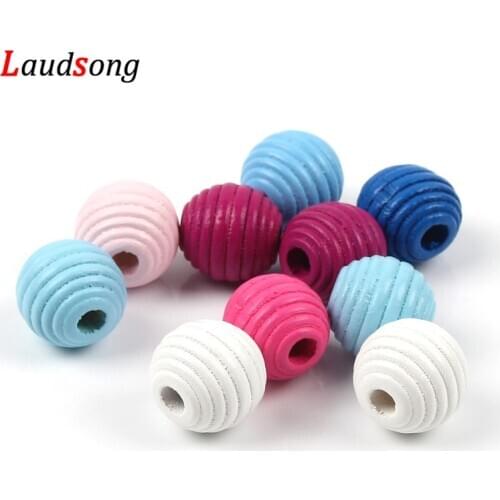 50pcs 14/20mm Color Natural Wood Beads Round Ball Beehive Spacer Wooden Beads For Jewelry Making DIY Accessories Jewelry Finding