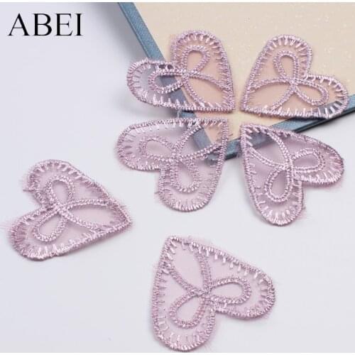 15pcs 35mm High Quality Purple Love Flower Appliques Embroidery organza heart patch sewing accessories
