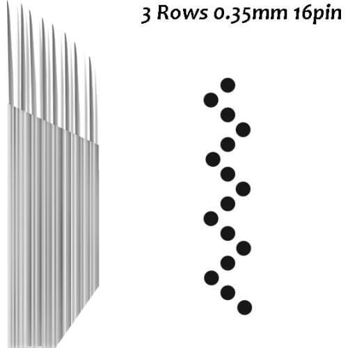 3 Row 0.35mm Curved 16 pin Permanent Makeup Eyebrow Tattoo Blade Microblading Needles For 3D Embroidery, 100pcs/lot