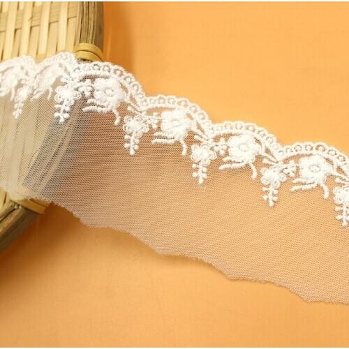 Wide 5CM 5Yard/Lot Cotton Embroidered Tulle Lace Trim Vintage Mesh Fabric Braid Applique X790