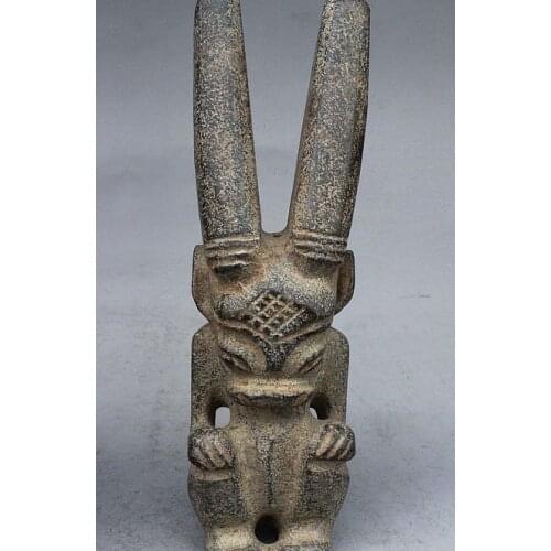 8" Chinese Old Hongshan Culture Ancient Jade Stone Dragon Statue Sculpture