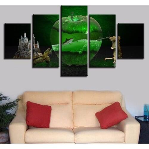 Abstract turtle mouse fish in apple 5pcs Modern Home Wall Decor CanvasPicture Art HD Print Painting On Canvas for Living Room