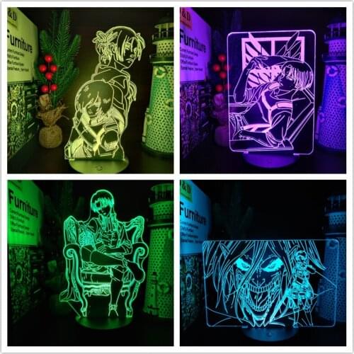 Attack on Titan Levi Ackerman Acrylic 3d Lamp Hange Zoe Eren Yeager LED Night Light Anime Bedroom Decor Light Kids Birthday Gift