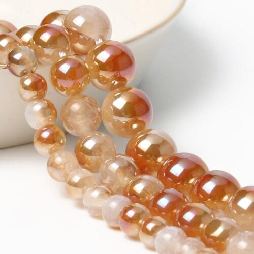 Smooth Champagne Cracked Crystal Agates Glitter Round Natural Loose Beads For Jewelry Making Diy Bracelet Earrings 15'' 6 8 10mm