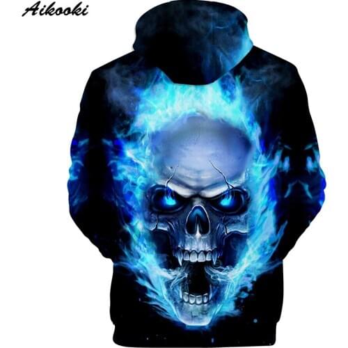 Sidno Hot 3D Skull Hoodies Men/Women Hoody Sweatshirts 3D Print Blue Fire Design Skull Hooded Boys/Girls Autumn Tops
