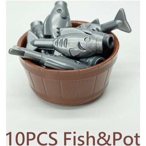 Gray Fish&Tub Pot Building Blocks Compatible Major Brand Kids Assembled Toys 64951 Early Learning MOC Handmade Design