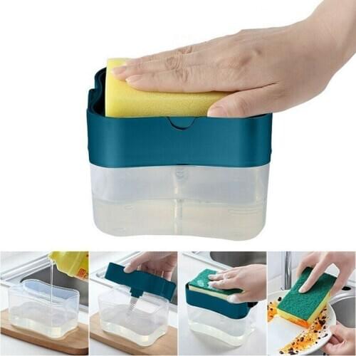 2-in-1 Sponge Box With Soap Dispenser Double Layer Kitchen Plastic Soap Dispenser Sponge Scrubber Holder Case Rangement