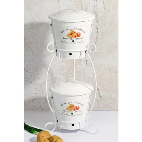 White Color Wrought Iron 2 Layer Potato Soğanlık Box