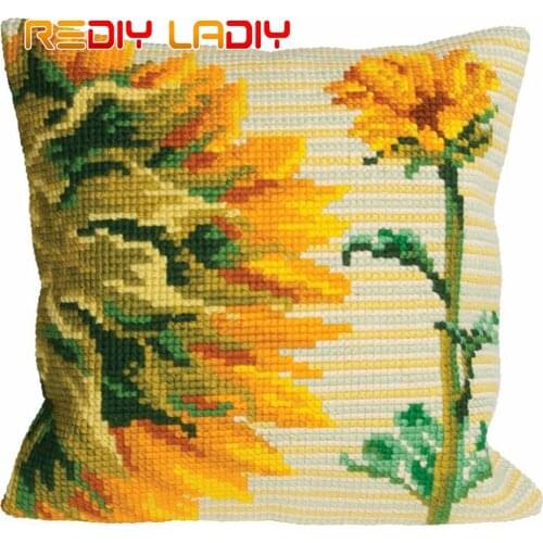 Cross Stitch Cushion Cover Sunflowers Needlepoint Kits Pre-Printed Canvas Thick Yarn Cross-stitch Pillow Case Arts and Crafts