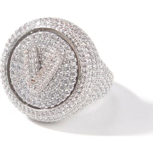 Custom Letter Rings full CZ Stone Paved Solid Round Finger Ring for Men Hip Hop Bling Iced Out Rapper Jewlery Drop Shipping