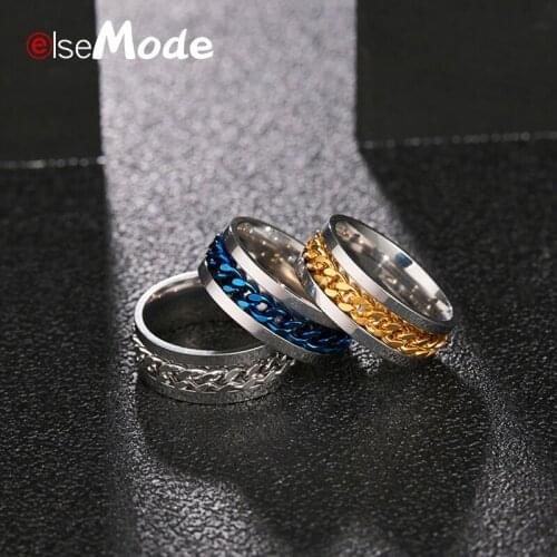 ELSEMODE Cool Rotatable Chain Men Rings High Quality Stainless Steel Punk Ring For Male Femme Jewelry Dropshipping