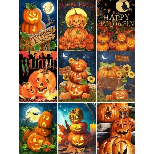 5D DIY Diamond Painting Pumpkin Halloween Gift Cross Stitch Kit Full Drill Square Embroidery Mosaic Art Picture Decor Sale