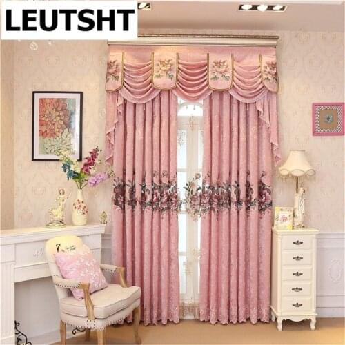 New European Chenille Embroidery Luxury Blackout Curtains for Living Room High-end Villa Pink Luxury Bedroom/ Kitchen Curtains