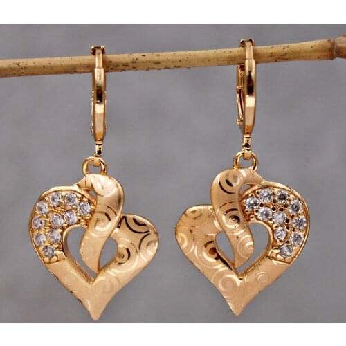 New Luxury Drop dangle Gold heart Earring Women 's earrings Trendy Fashion Earrings for womens white Zircon Jewerly accessories