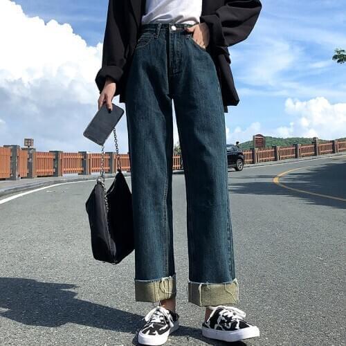 New Light Blue Jeans For Women Washed Retro High Waist Straight Long Loose Wide Leg Jeans Women trousers streetwear pants