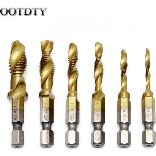 OOTDTY 1PC Hex Shank M3-M10 Titanium Plated HSS Hand Screw Thread Metric Tap Drill Bits Power tool accessory