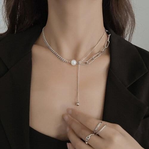 2021 New Contracted Fresh Long Metal Tassels Pendant Necklaces Fashion Sweet Pearl Geometric Trend Women Necklace