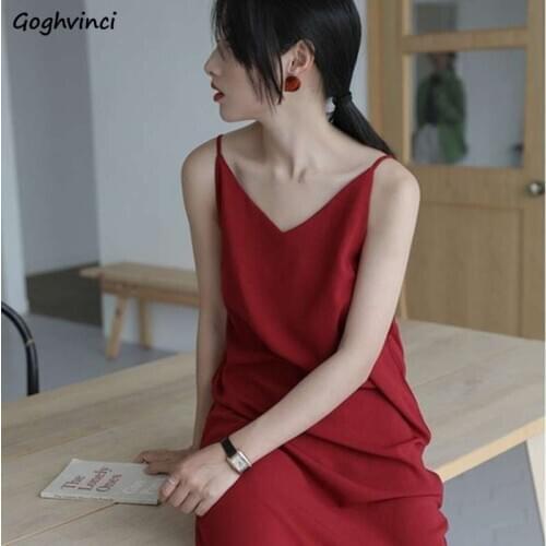 Dresses Women Chiffon Spaghetti Strap Sleeveless Dress Korean Loose V-neck Sexy Elegant Vintage Ladies Breathable Thin Vestido