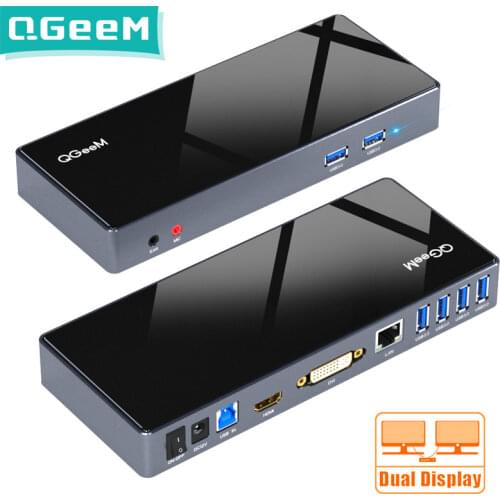QGeeM Docking Station USB C Hub for Macbook Pro Air Xiaomi Notebook Tablets Type C Hub HDMI VGA DVI RJ45 Aux USB Hub 3.0 Adapter