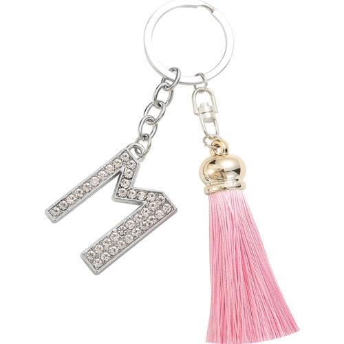 TEH Colorful Tassel Keychains For Women Crystal Letters Key Rings Key Holder Trendy Jewelry Bag Accessories Gift Pink Blue Black