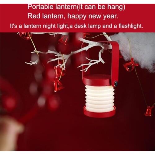 Happy New Year Rechargeable Portable Cage Lamps Holiday Festive Light Telescopic Folding LED Table Lamp USB Reading Lights