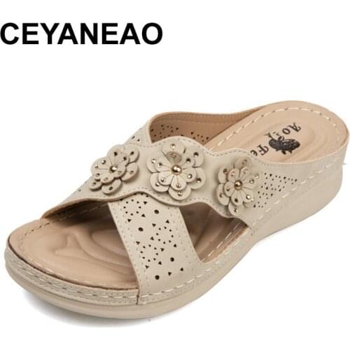 CEYANEAO2021 Fashion Flora Summer Women Wedge Sandals Premium Orthopedic Open Toe Shoes Woman Sandals Female Slipper
