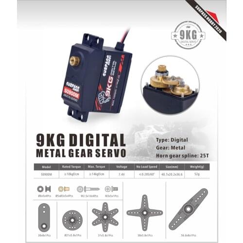 SURPASS Hobby S0900M 9KG Metal Gear Servo 9kg Digital Servo for High-Speed 1/10 1/8 RC Car Aircraft Boat Smart Robot RC Model