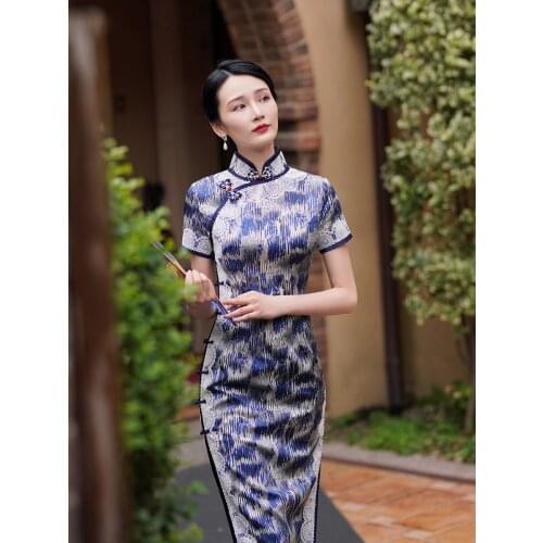 Oriental Dress Customized Design Qipao Printing Color Real Silk Cheongsam Womens Long Dress China Manual Chinoise Dresses