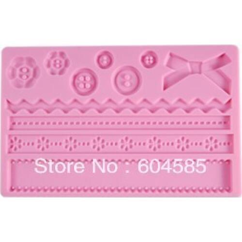 Lace Shaped Silicone Mold Fondant Cake Decoration Baking Tool - Button Bowknot