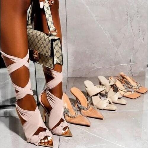 Pop Nice Womens shoes Cross strap Lace Sandals Sexy High heels Summer Ankle Strap Party Dress shoes Zapatos De Mujer