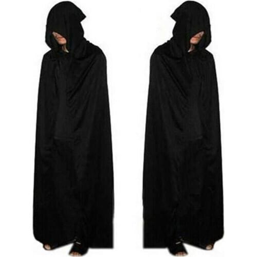 Unisex Hooded Cape Halloween Costume Knight Cloak Black Man Women Full Length Hooded Cloaks Cape Coats Vampire