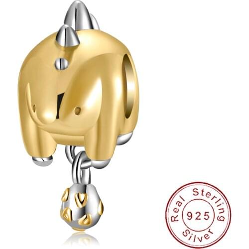 Cyue European Fine S925 Sterling Silver DIY Charm Bead Stegosaurus Dinosaur For Women Bangle Bracelet Necklace Jewelry P1282