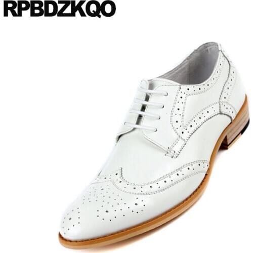 Wingtip Party Black Italian Dress White Cow Leather Office Pointed Toe Work Brogue Business Men Formal Wedding Shoes Oxfords