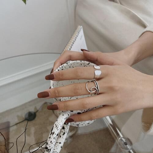 925 Sterling Silver Geometric Thai Silver Rings for Women Hollow Lines Width Opening Rings Jewelry New