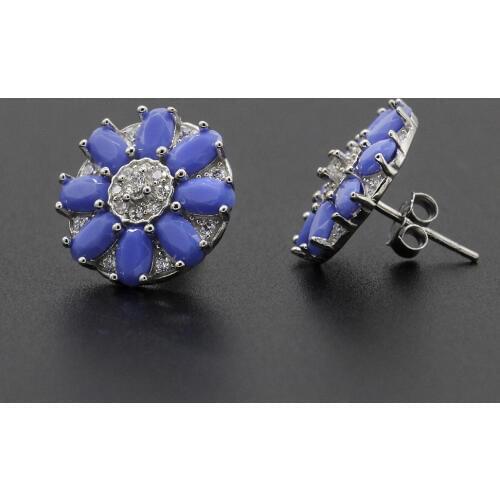 925 Sterling Silver Stud Earrings Elegant Flower Oval Purple Zircon Earrings for Women Wedding Jewelry Valentines Day Gift